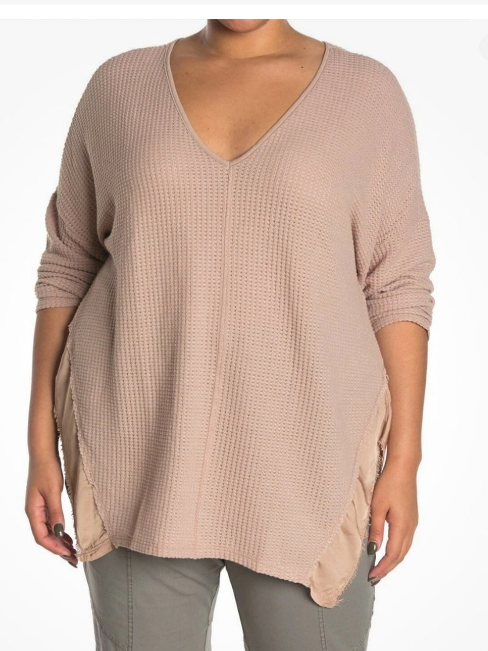 XCVI Maya Long Sleeve Waffle Knit Top In Argil SIZE 1X